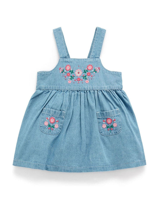 Purebaby Blue Embroidered Pinnie Dress image 2