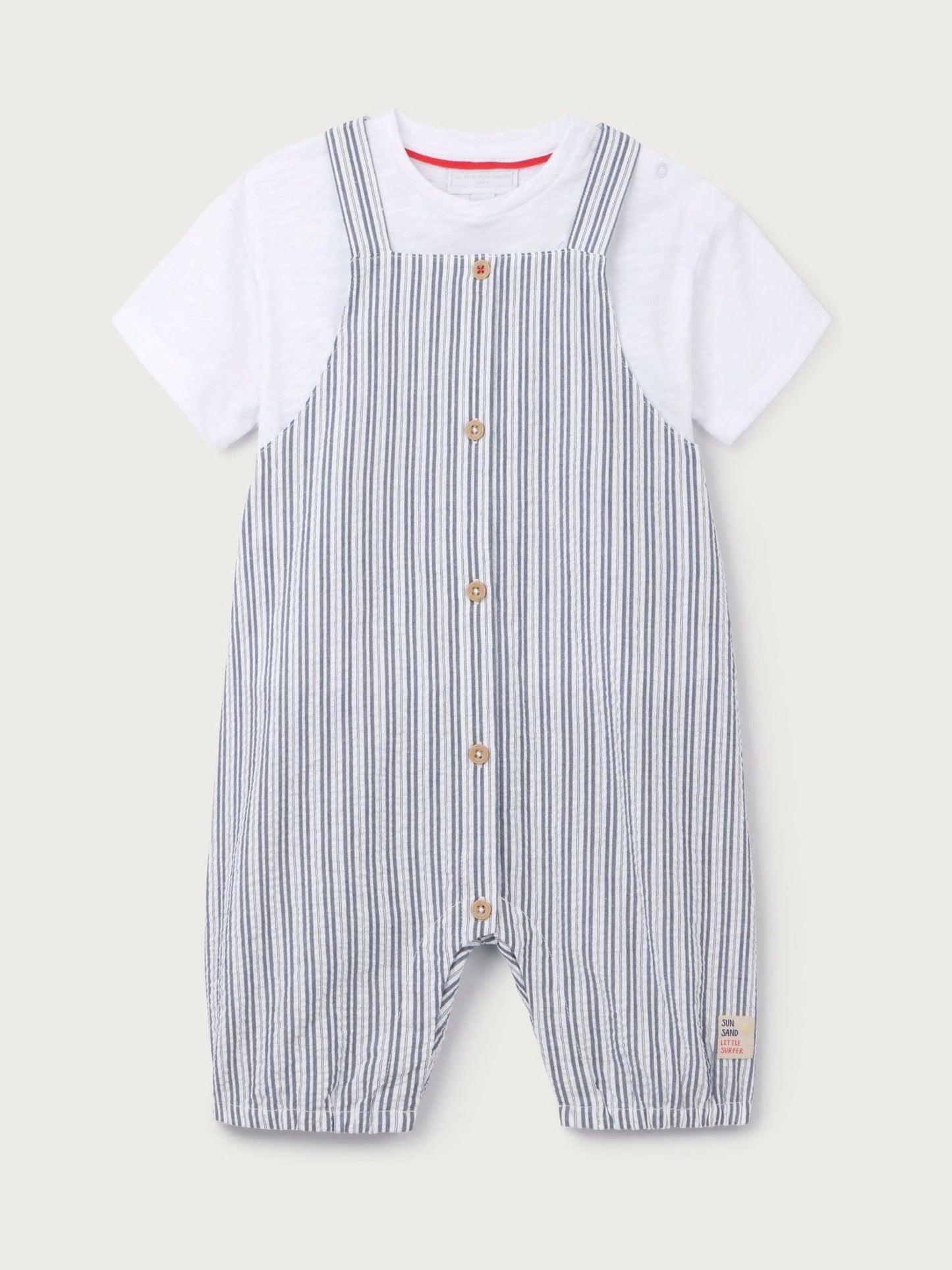 The White Company White Cotton Blend Stripe Seersucker Romper & T-Shirt Set image 4