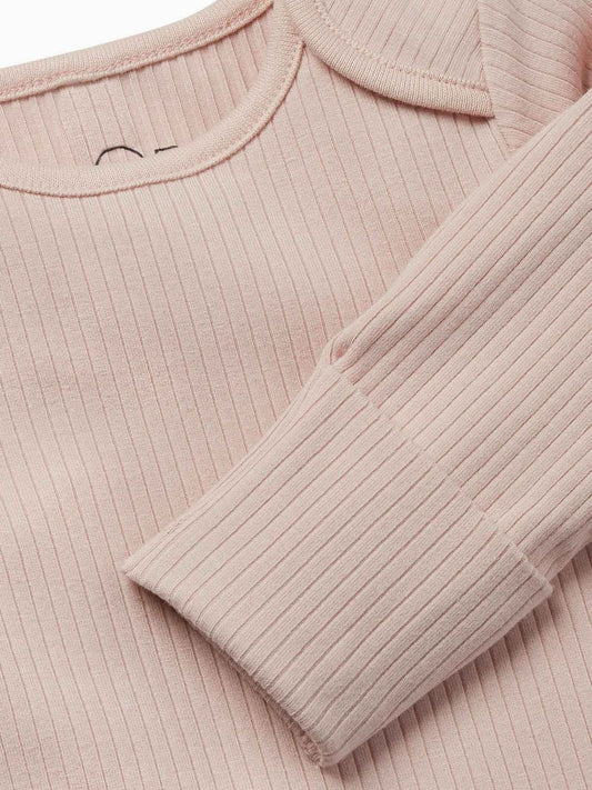 Dsiney Kidz - MORI Pink Ribbed Stretch Long Sleeve Envelope Neckline Bodysuit image 2