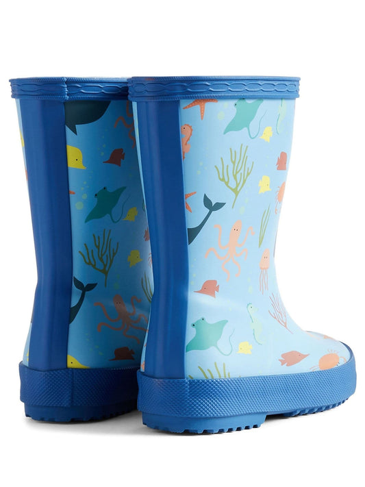 Hunter Blue Kids First Classic Ocean Print Wellington image 2