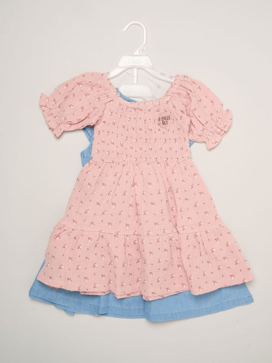 Dsiney Kidz - Miss Light Pink Floral Print And Chambray Dresses 2 Pack image 2