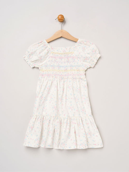 Dsiney Kidz - Miss White Floral Embroidered Smocked Dress With Headband Set image 2