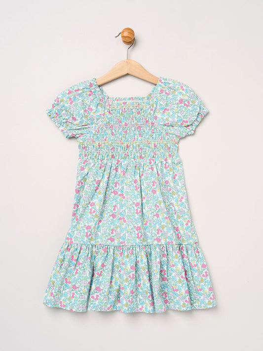 Dsiney Kidz - Miss Blue Floral Embroidered Smocked Dress With Scrunchie Set image 2