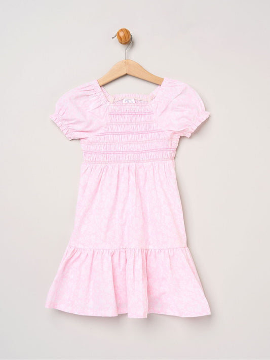 Dsiney Kidz - Miss Pink Floral Smocked Embroidery Dress With Matching Scrunchie Set image 2