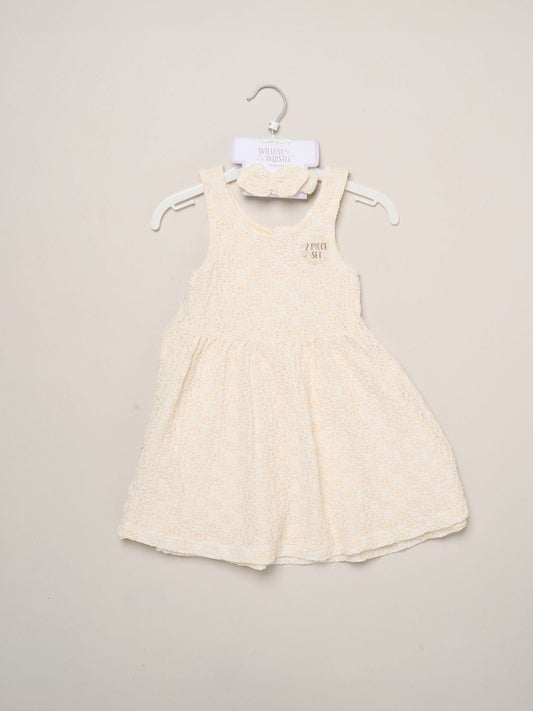 Dsiney Kidz - Miss White Textured Dress And Headband Outfit Set image 2
