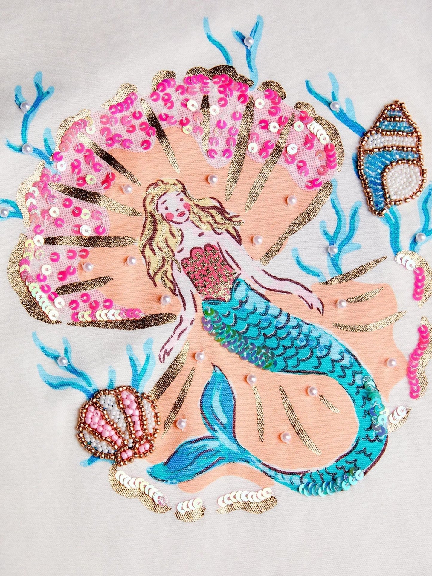 Monsoon Cream Mermaid Beaded T-Shirt image 3