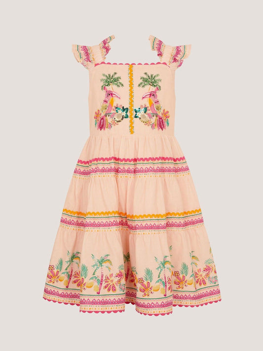 Dsiney Kidz - Monsoon Pink Tina Tropical Toucan Embellished Dress image 2