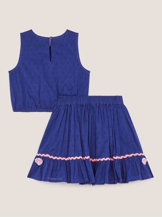 Dsiney Kidz - Monsoon Blue Coastal Embroidered Top & Skirt Set image 2