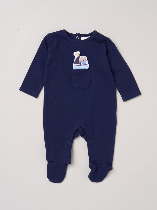 Rock-A-Bye Baby Boutique Navy Sleepsuit With Appliqué Bear With Cloud Pocket image 2