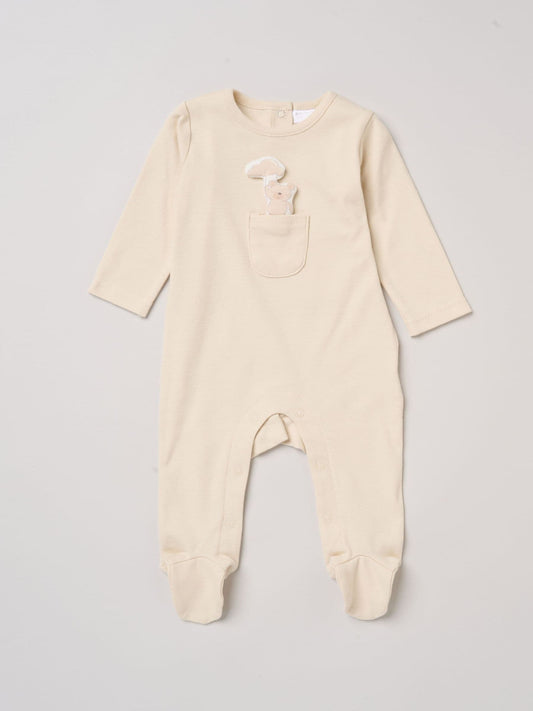 Rock-A-Bye Baby Boutique Light Beige Sleepsuit With Appliqué Bear With Cloud Pocket image 2