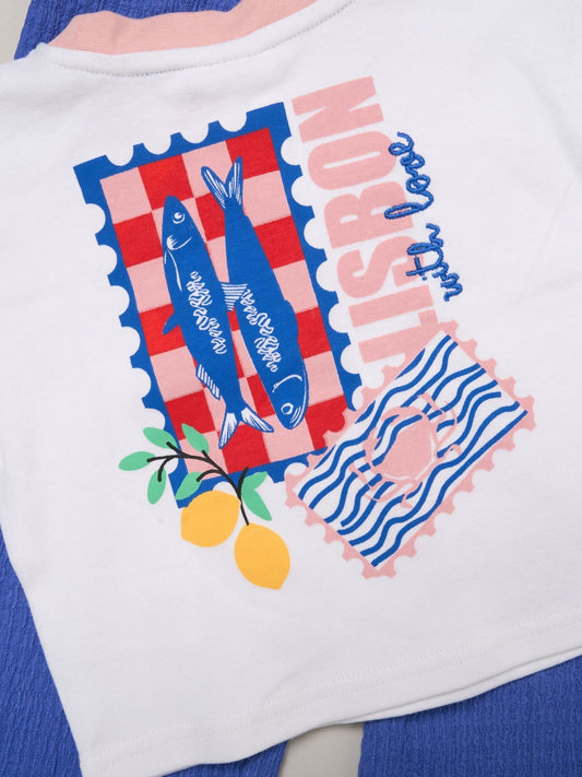 Dsiney Kidz - Miss Blue Lisbon Printed Ringer Tee And Wide-Leg Set image 2