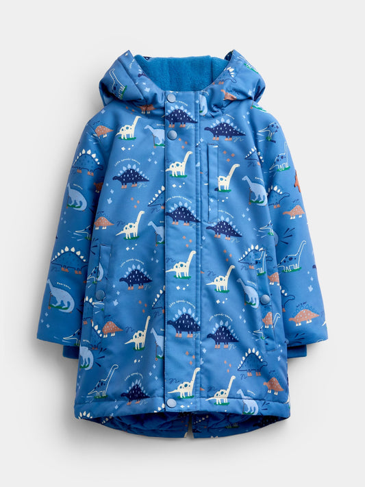 JoJo Maman Bébé Denim Blue Dinosaur Dino Print Cosy Lined Parka - image 1