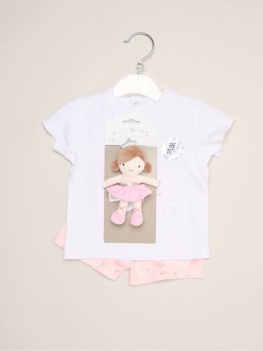 Dsiney Kidz - Rock-A-Bye Baby Boutique Pink Dinosaur Print T-Shirt, Shorts And Plush Toy Set Outfit Set image 2