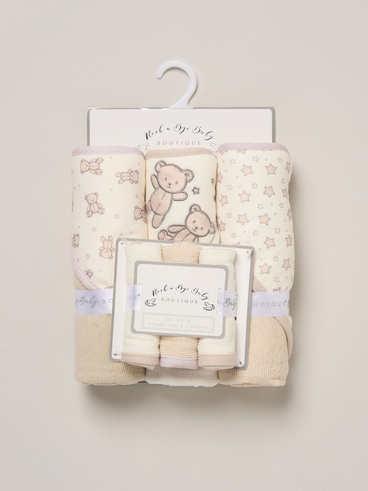 Rock-A-Bye Baby Boutique Beige/Cream Hooded Towels And Wash Cloth Set 3 Pack - image 3