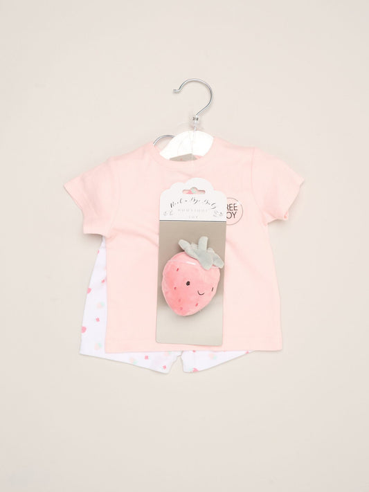 Dsiney Kidz - Rock-A-Bye Baby Boutique Dark Pink Dinosaur Print T-Shirt, Shorts And Plush Toy Set Outfit Set image 2