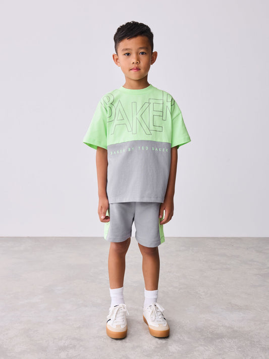 Dsiney Kidz - Baker by Ted Baker Green/Grey Colourblock T-Shirt and Shorts Set image 2