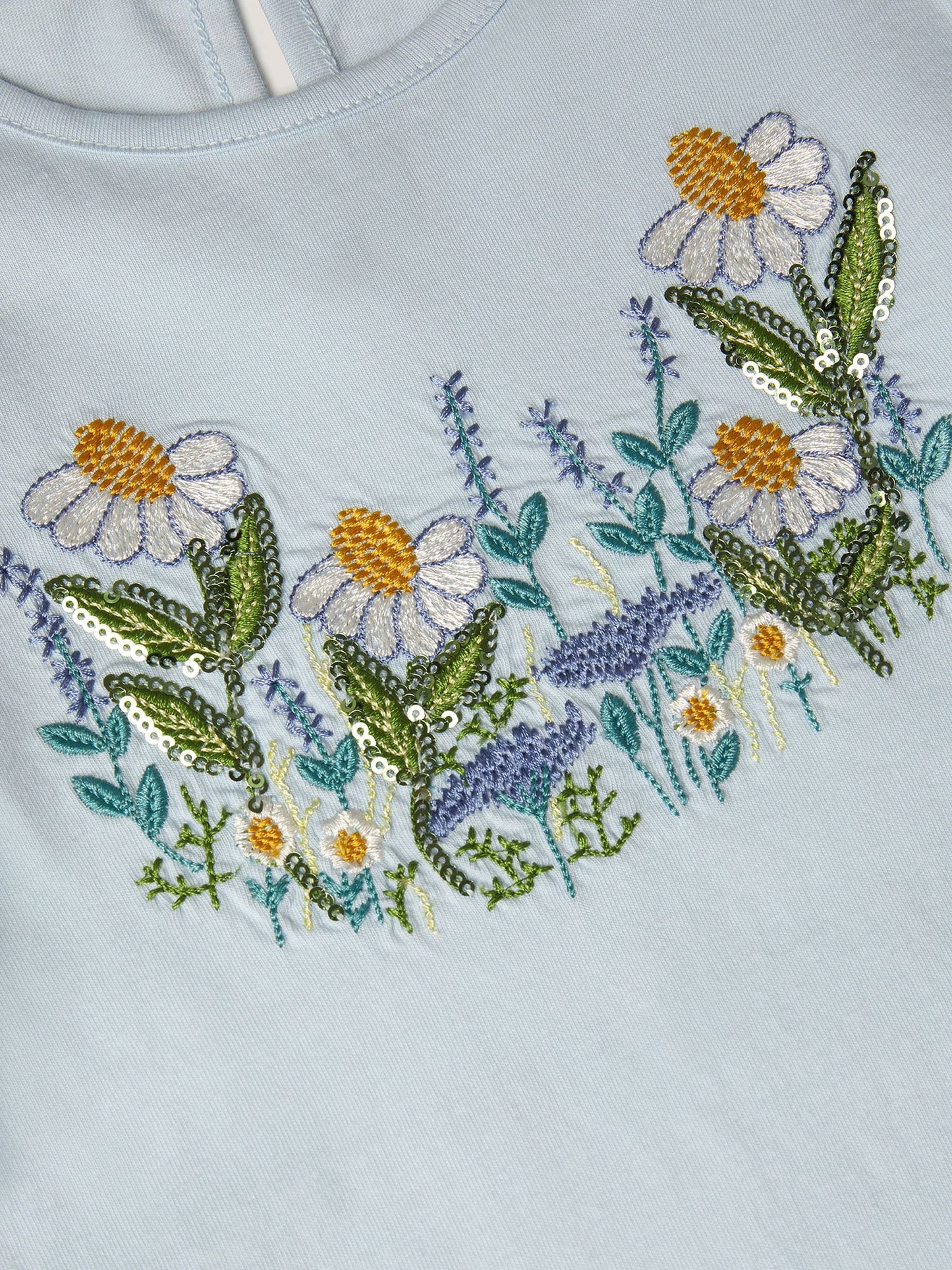 Monsoon Blue Floral Embroidered Frill T-Shirt image 5