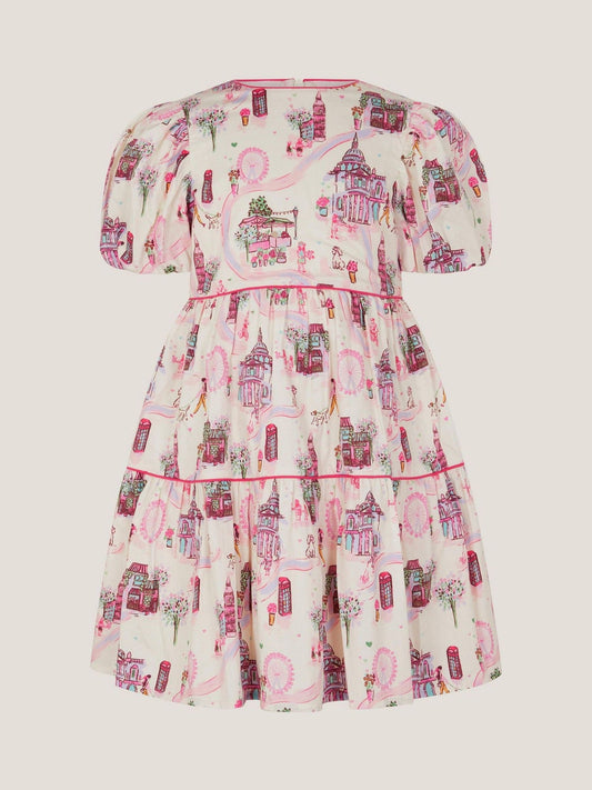 Monsoon Cream London Print Puff Sleeve Dress image 2