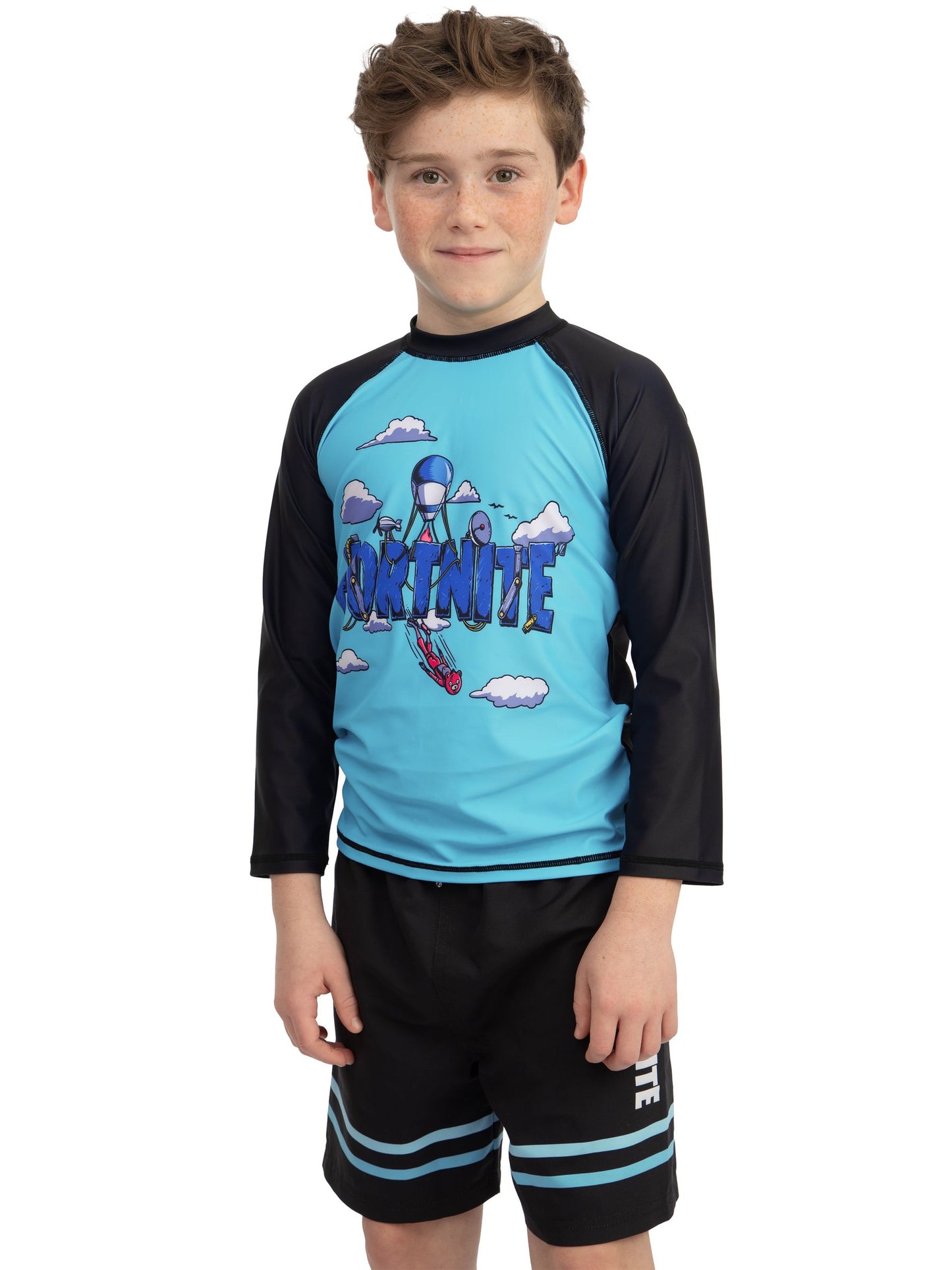 Character Blue Fortnite Long Sleeve Rash Guard And Swim Shorts Set image 8