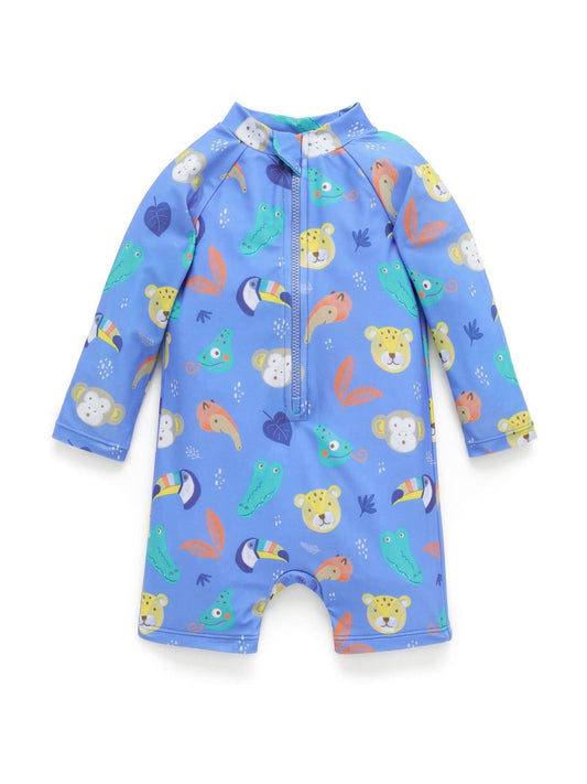 Purebaby Blue Printed Long Sleeve Swim Sunsuit image 2