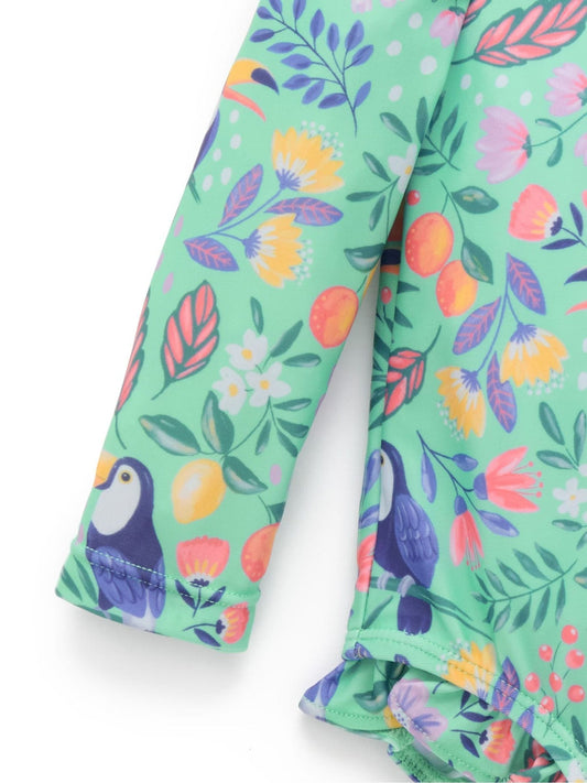 Dsiney Kidz - Purebaby Green Printed Frilly Long Sleeve Swimsuit image 2