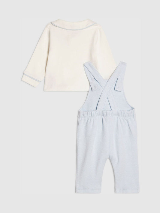 River Island Blue Long Sleeve Polo Shirt & Dungarees Set image 2