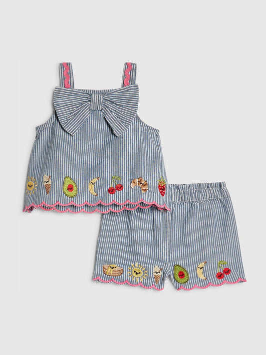Dsiney Kidz - River Island Blue Stripe Fruits Abbie Rosie Cami Top & Shorts Set image 2