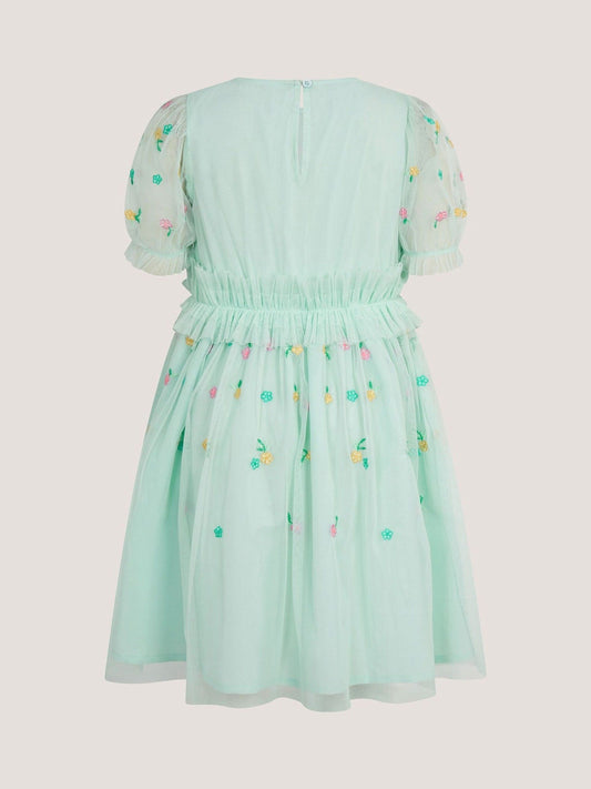 Monsoon Blue Puff Sleeve Floral Mesh Dress image 2