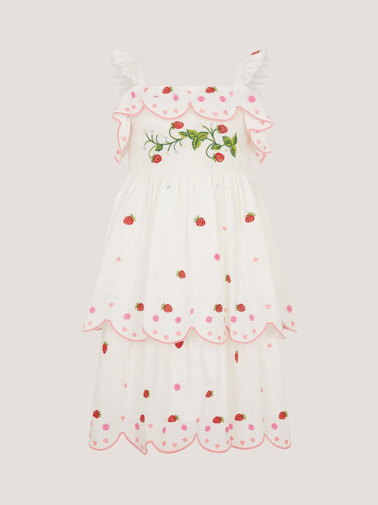 Monsoon Cream Strawberry Embroidered Tiered Dress image 2