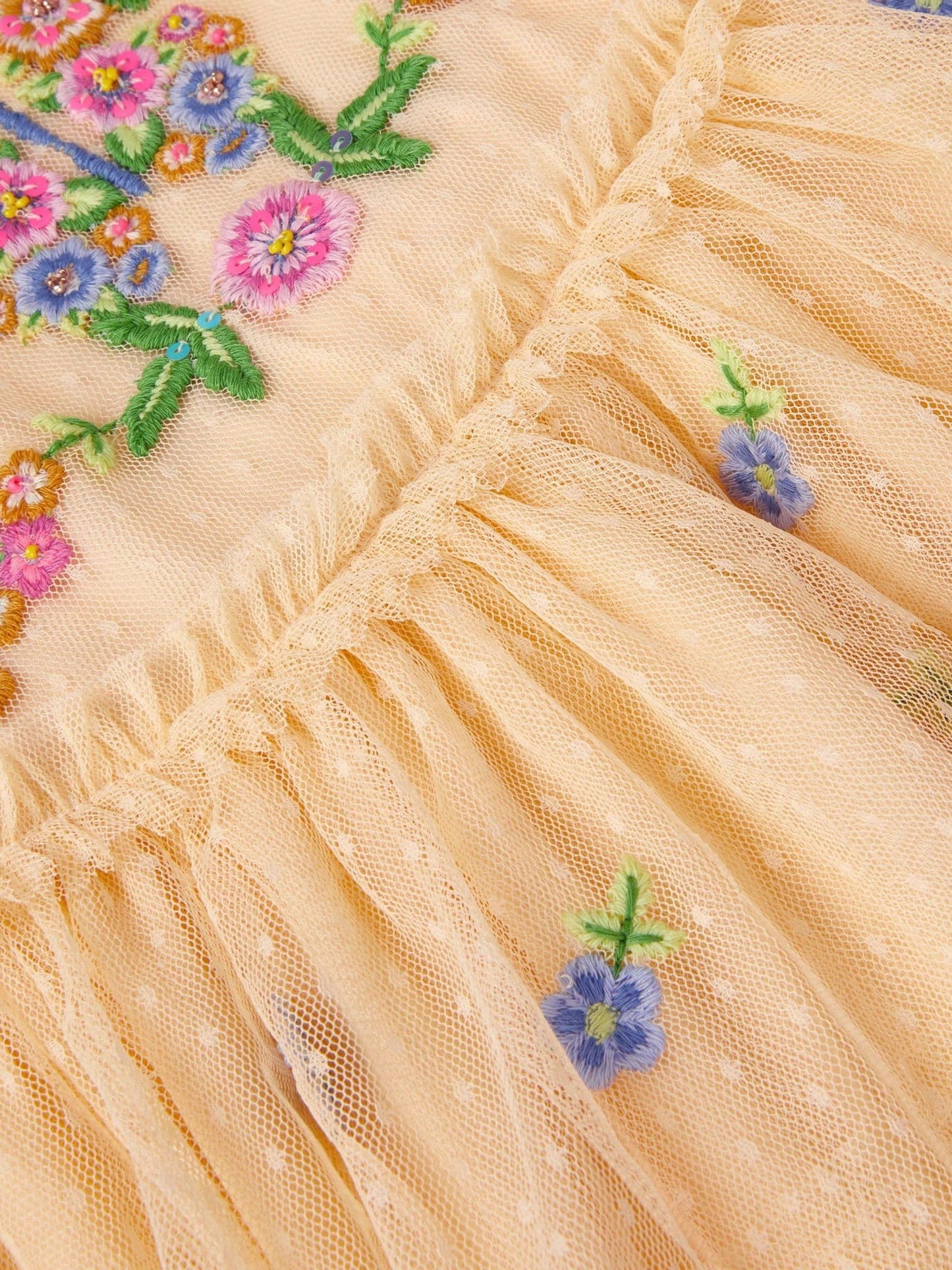 Monsoon Yellow Embroidered Floral Scallop Tiered Dress image 4