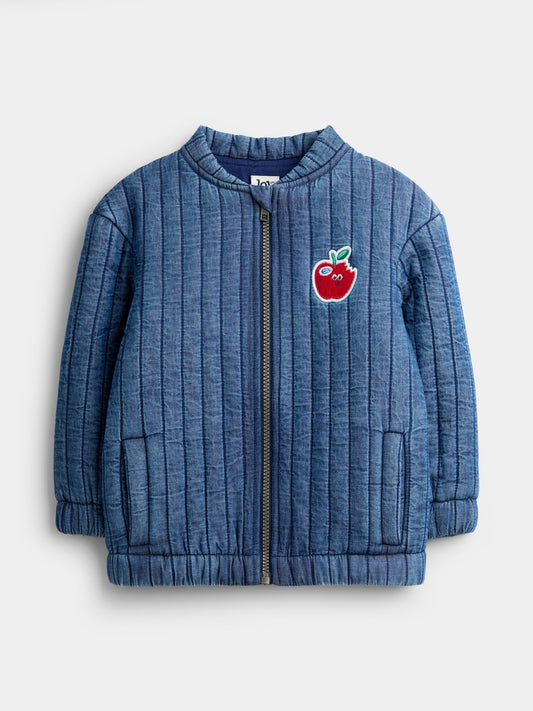 JoJo Maman Bébé Denim Blue Apple Appliqué Bomber Jacket - image 1