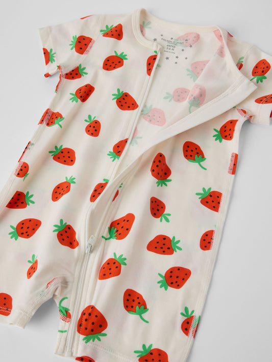Polarn O. Pyret Cream Strawberry Print Short Sleepsuit image 2
