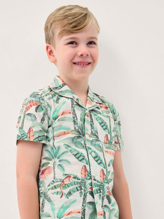 Monsoon Cream Palm Print Cotton Shirt & Shorts Set image 2