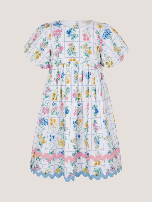 Monsoon Cream Bonnie Puff Sleeve Checkerboard Floral Dress image 2