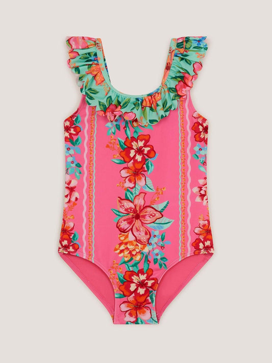 Dsiney Kidz - Monsoon Pink Tropical Floral Frill Swimsuit image 2