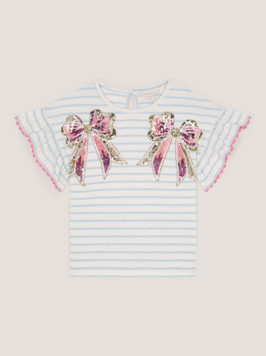 Dsiney Kidz - Monsoon Cream Sequin Bow Stripe T-Shirt image 2