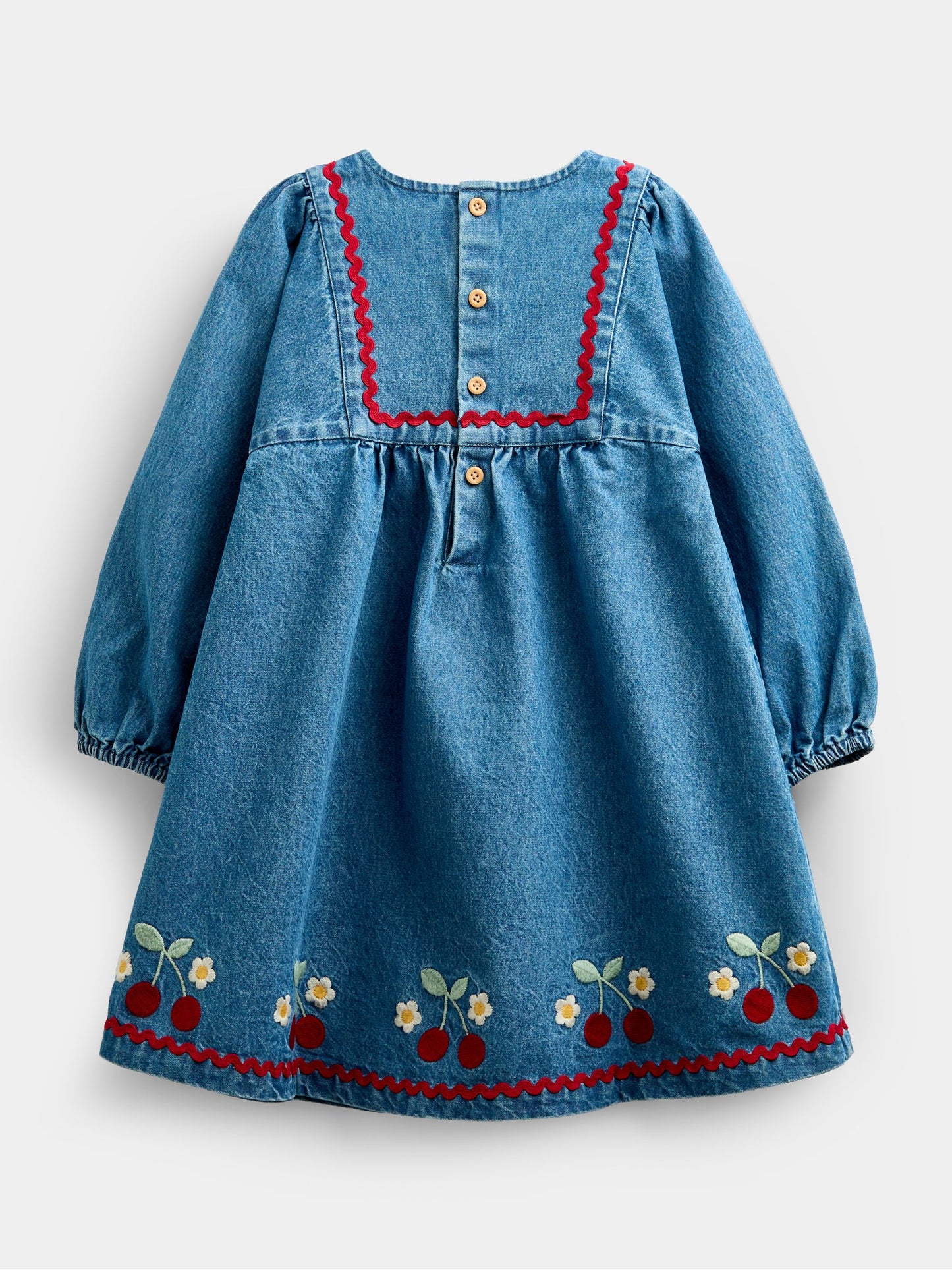 Dsiney Kidz - JoJo Maman Bébé Denim Cherry Embroidered Denim Dress & Quilted Waistcoat image 5