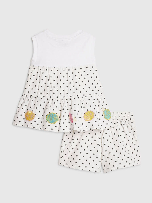 Dsiney Kidz - River Island White Polka Dot Frill Top & Shorts Set image 2