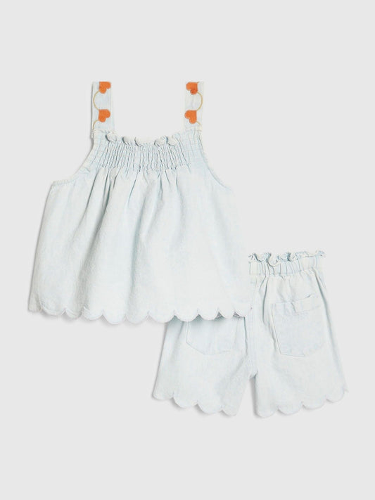 Dsiney Kidz - River Island Blue Denim Heart Frill Top & Shorts Set image 2
