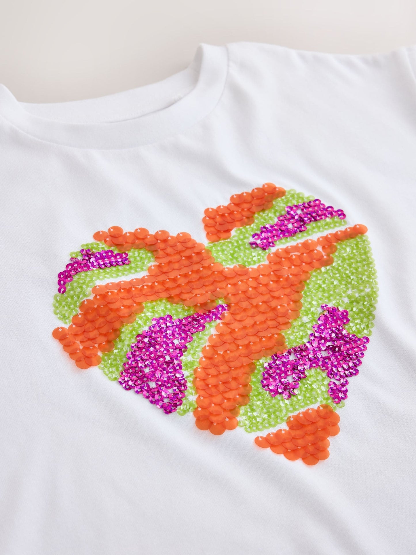 Dsiney Kidz - White Pastel Boxy Sequin Heart T-Shirt (3-16yrs) image 3