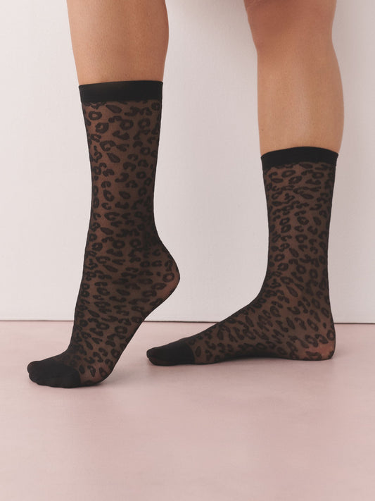 Black Leopard Pattern Ankle Pop Socks 2 Pack - image 1