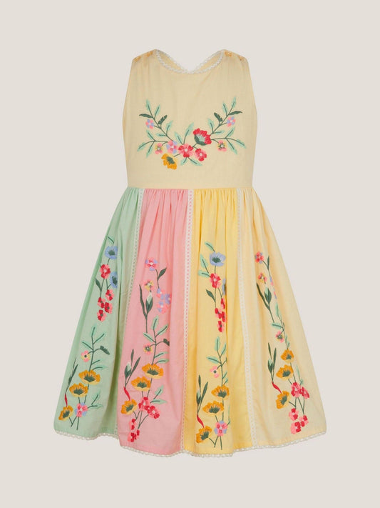 Dsiney Kidz - Monsoon Yellow Camellia Floral Embroidered Cross Back Dress image 2