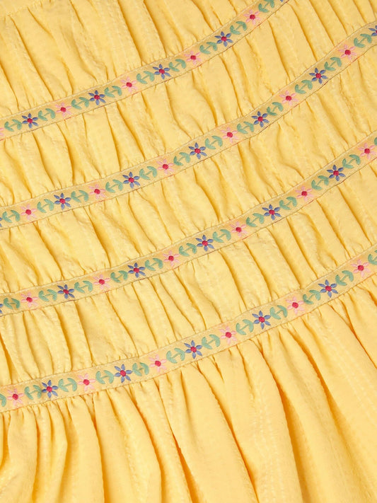 Dsiney Kidz - Monsoon Yellow Stripe Shirred Lace Trim Dress image 2