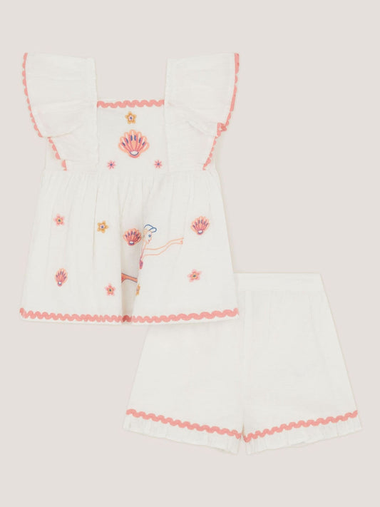 Dsiney Kidz - Monsoon Cream Baby Mermaid Embroidered Top & Shorts image 2