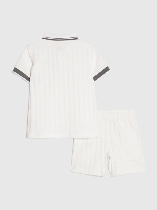 River Island White Slim Fit Polo Shirt & Shorts Set image 2