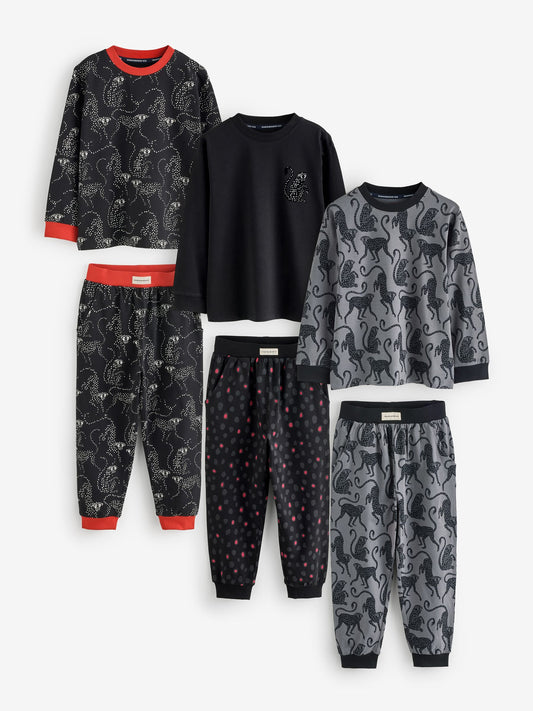 Desmond & Dempsey Kids Long Sleeve Black/Red Pyjamas Set 3 Pack - image 2