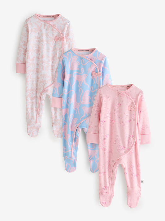 Desmond & Dempsey Kids Pink Printed Sleepsuits with Bow Deatails 3 Pack - image 1
