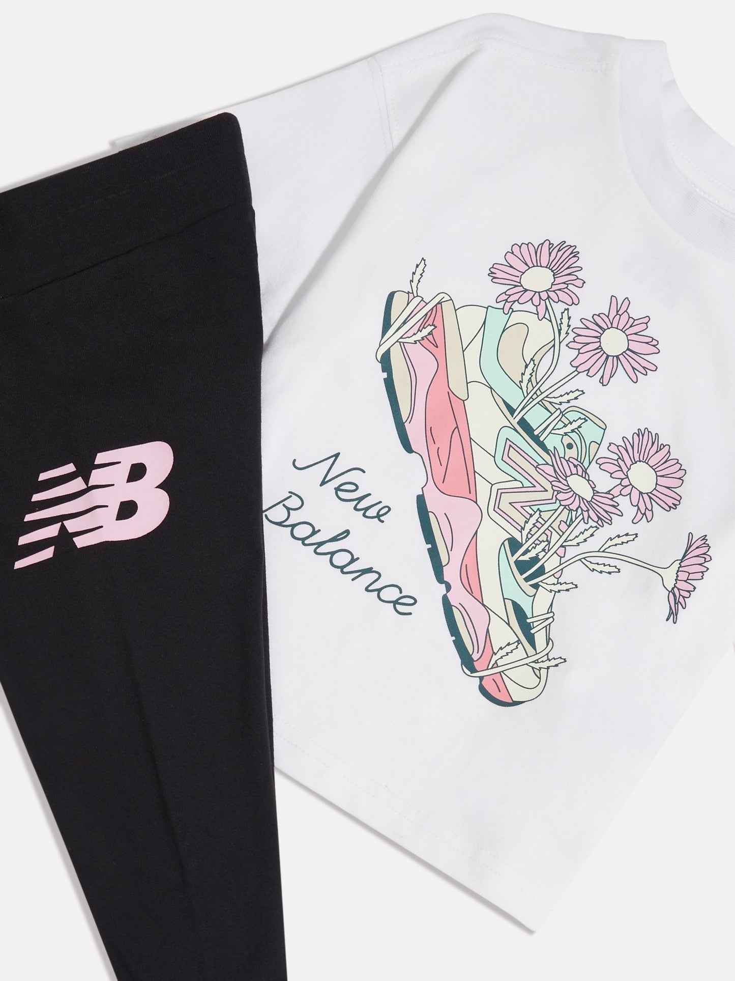 New Balance White Floral Shoe Graphic T-Shirt and Leggings Set image 3