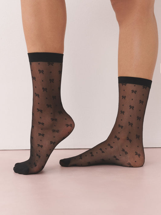 Black Mini Bows Pattern Ankle Pop Socks 2 Pack - image 1