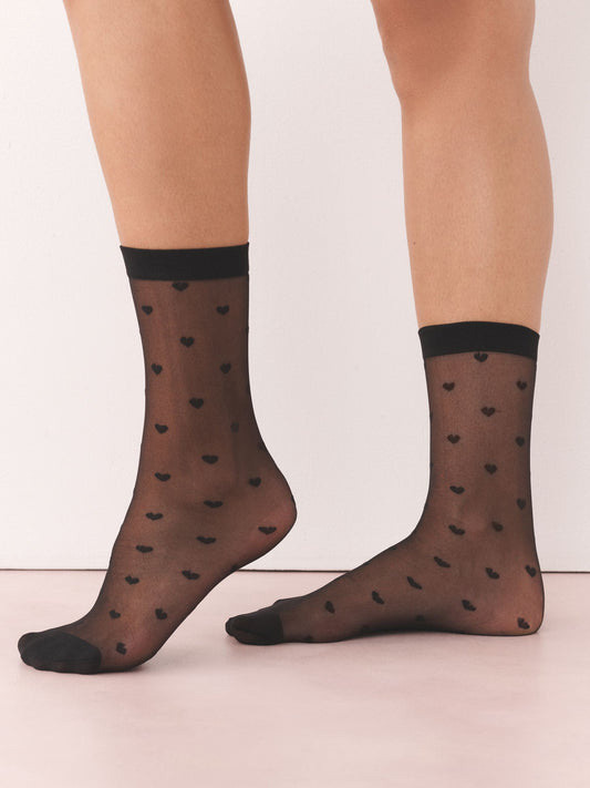 Black Mini Hearts Pattern Ankle Pop Socks 2 Pack - image 1